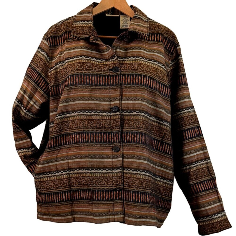 Striped Boho "Tapestry" Button Front Jacket Size 16/18 | White Stag